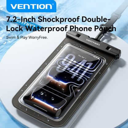 <tc>Vention</tc> Funda transparente impermeable para teléfono de 7,2 pulgadas con cierre de seguridad, color negro.