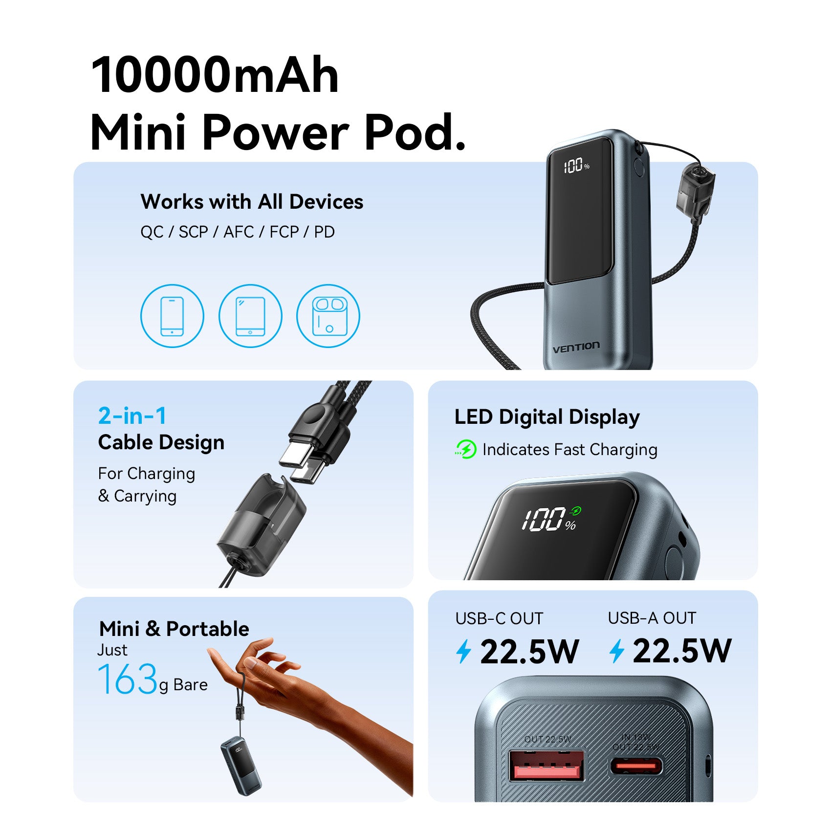 Vention Mini 10000mAh Power Bank 22.5W