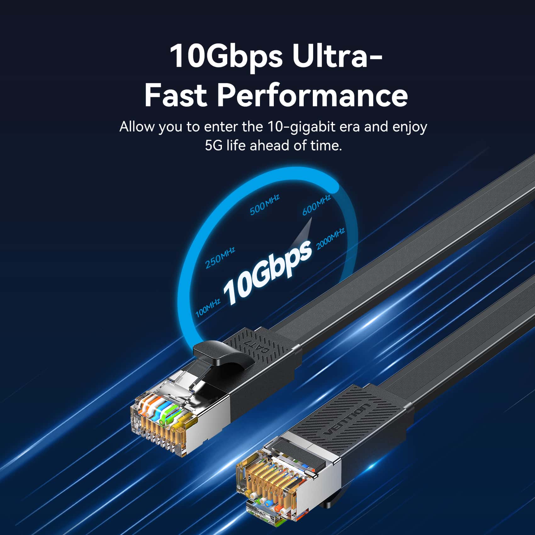 Vention Flat Cat.7 Ethernet Patch Cable Black