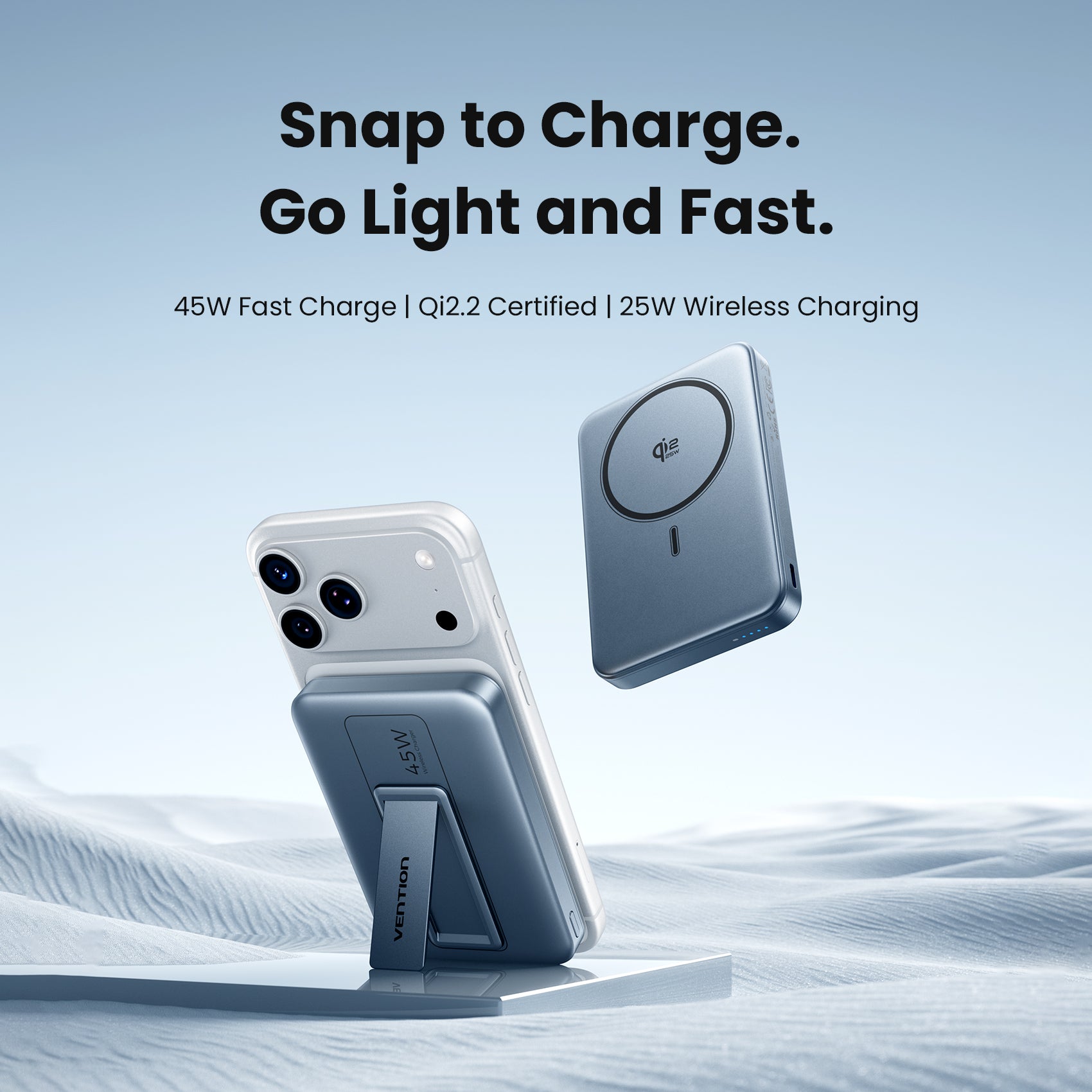 Vention Qi2.2 10000mAh Magnetic Wireless Power Bank (USB-C + USB-C/Wireless) 45W Gray