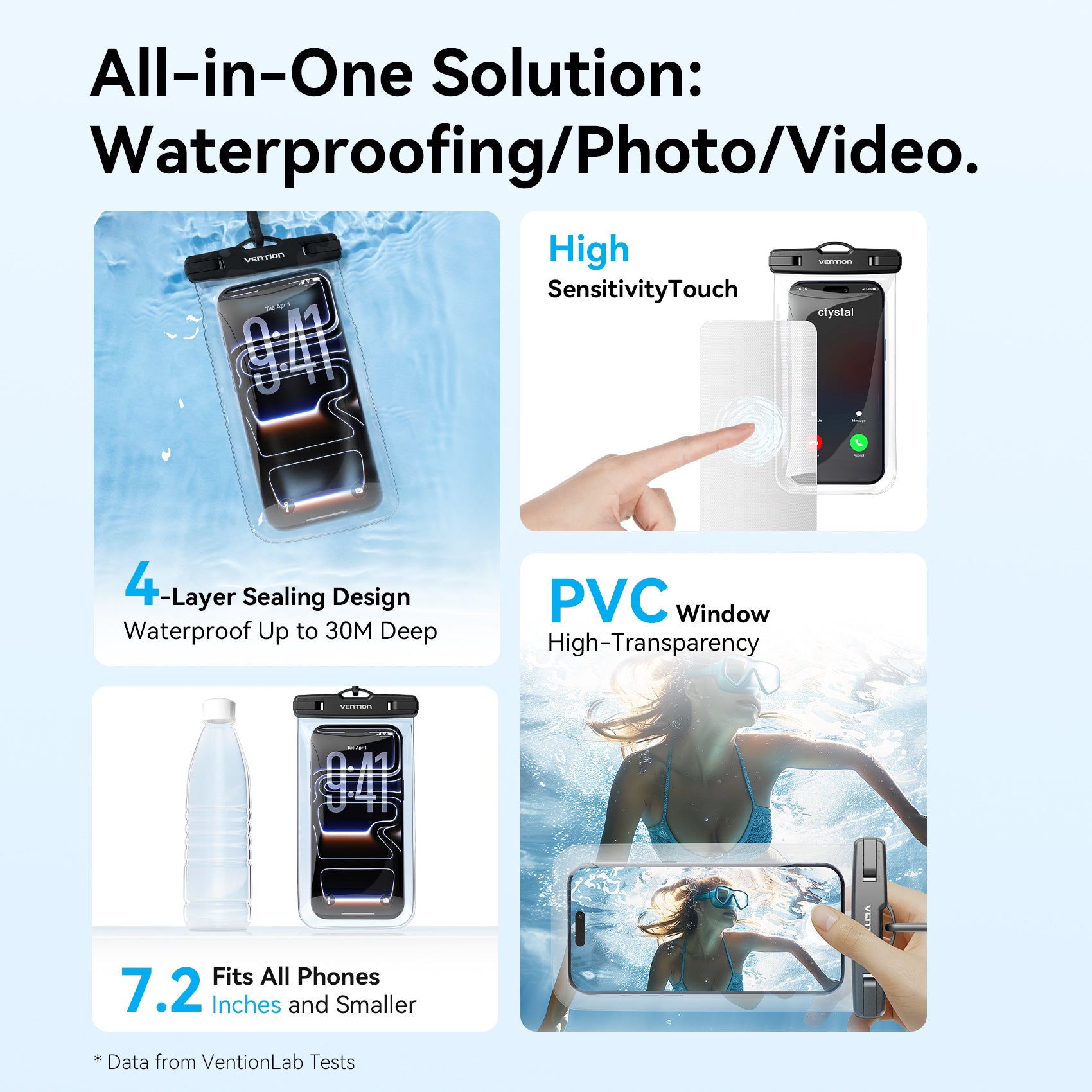 Vention 7.2-Inch Floating Shockproof Airbag Waterproof Phone Pouch with Lock Seal Black