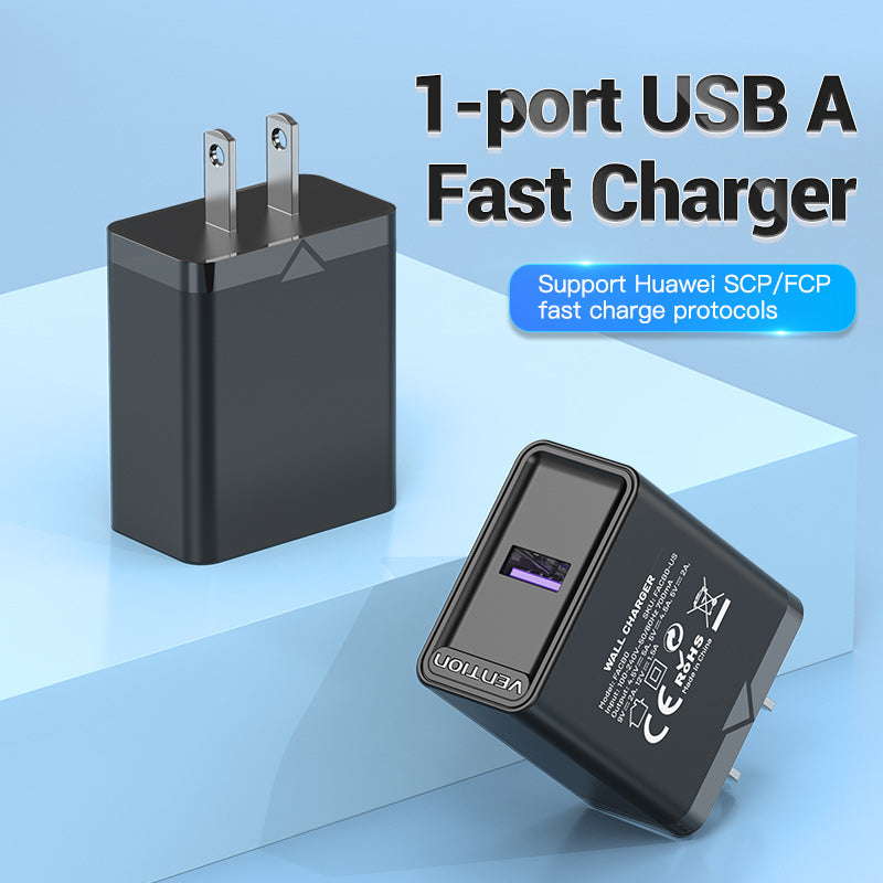 Vention 1-port USB Wall Charger(22.5W) US-Plug Black