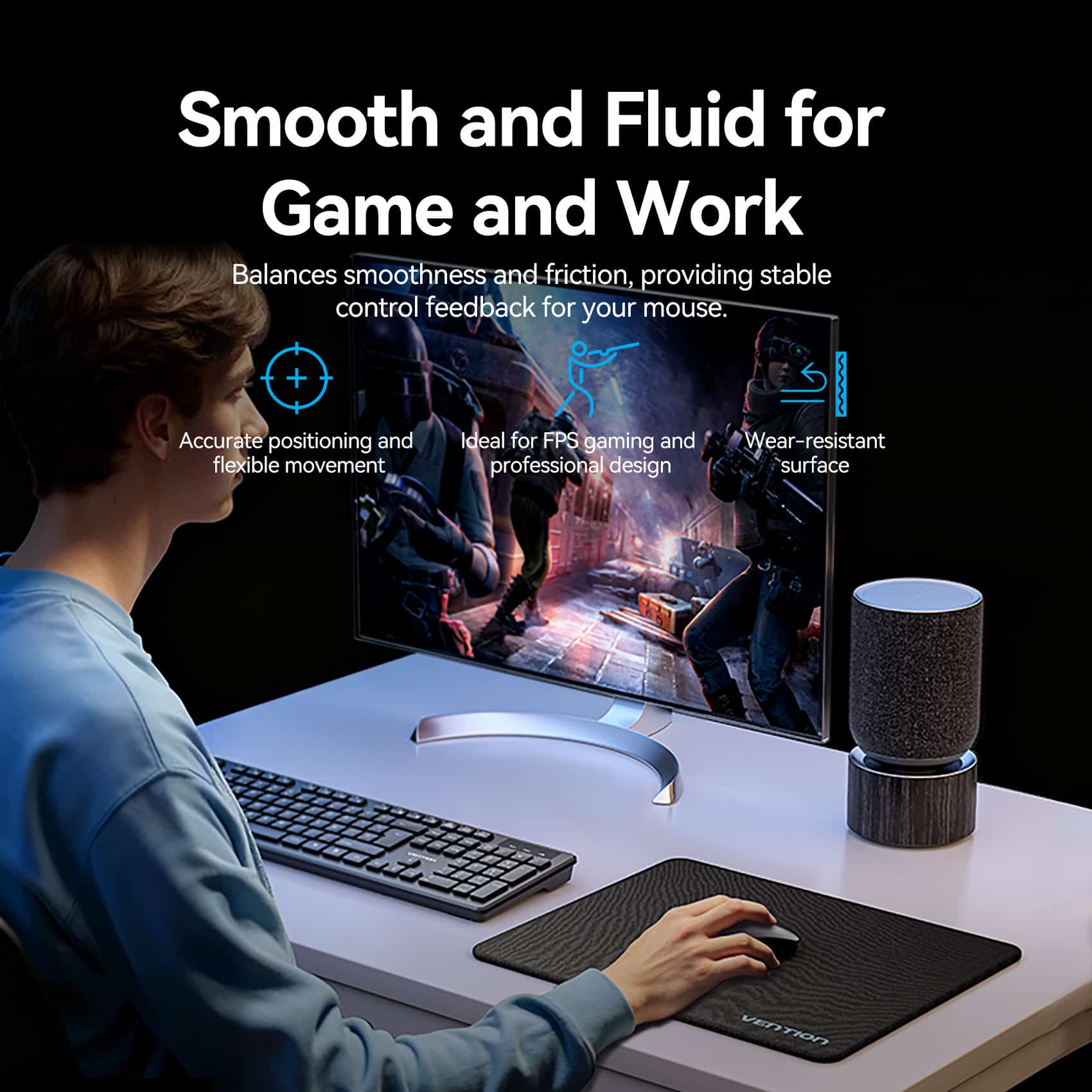 Vention Gaming Mouse Pad Smooth Surface Type Black