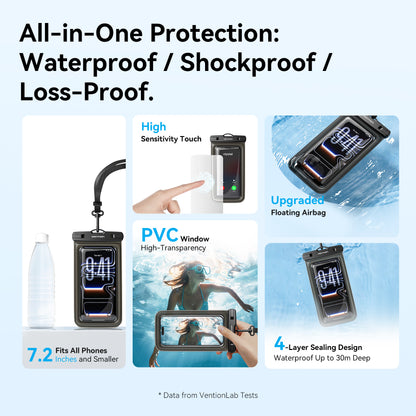 Vention 7.2-Inch Shockproof Black-Edged Waterproof Phone Pouch with Lock Seal Black
