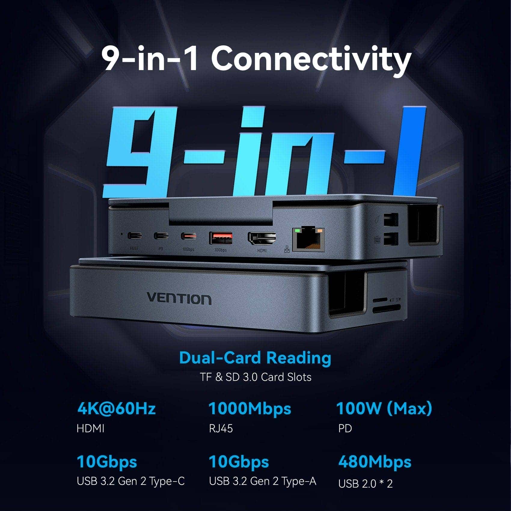 Vention 9-in-1 USB-C Gaming Docking Station