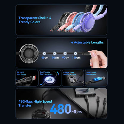 Vention 3-in-1 USB 2.0 Retractable Charging Cable