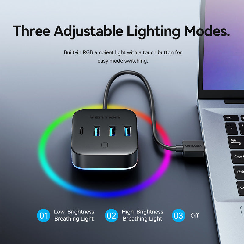 Vention USB 3.0 to USB 3.2 Gen 1 Type-C/USB 3.0*3/USB-C Desk Hub Black