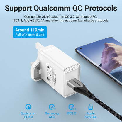 Vention 1-port USB Wall Charger(22.5W) UK-Plug White