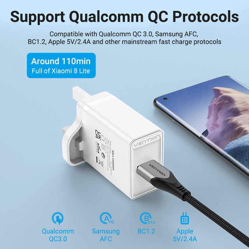 Vention 1-port USB Wall Charger(22.5W) UK-Plug White