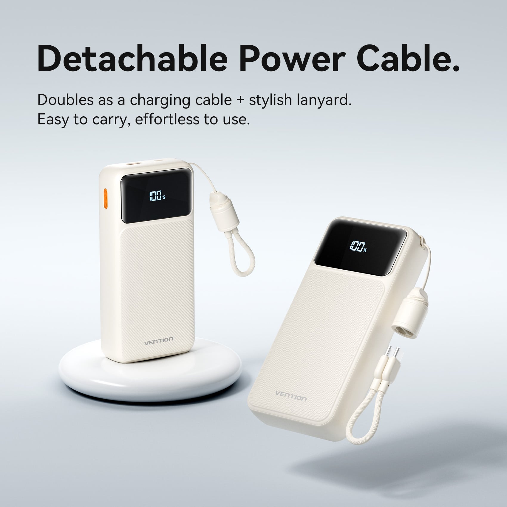 Vention 20000mAh Power Bank (USB-C + USB-A) with Built-in Cable 22.5W