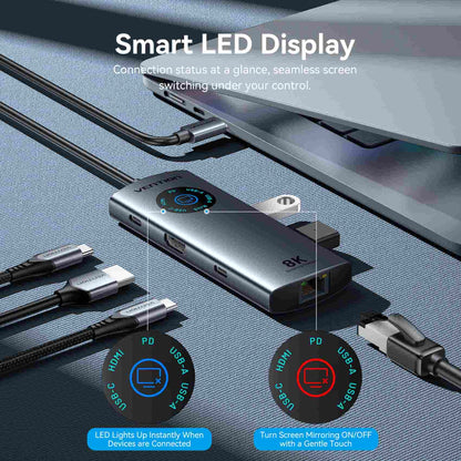 Vention LED Ekranlı 6'sı 1 arada USB-C 8K Bağlantı İstasyonu