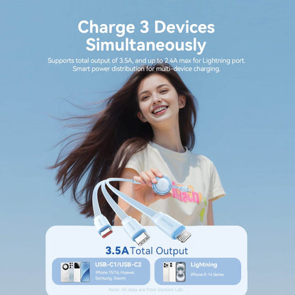 <tc>Vention</tc> Kabel Pengisi Daya USB 2.0 3-in-1 yang Dapat Ditarik