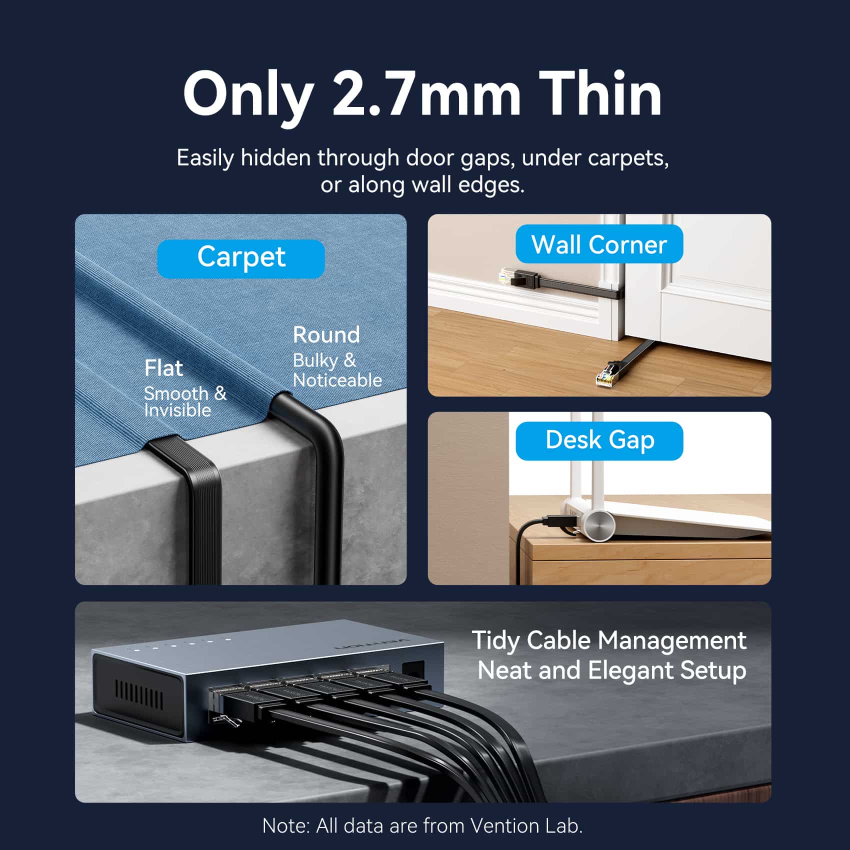 Vention Flat Cat.7 Ethernet Patch Cable Black