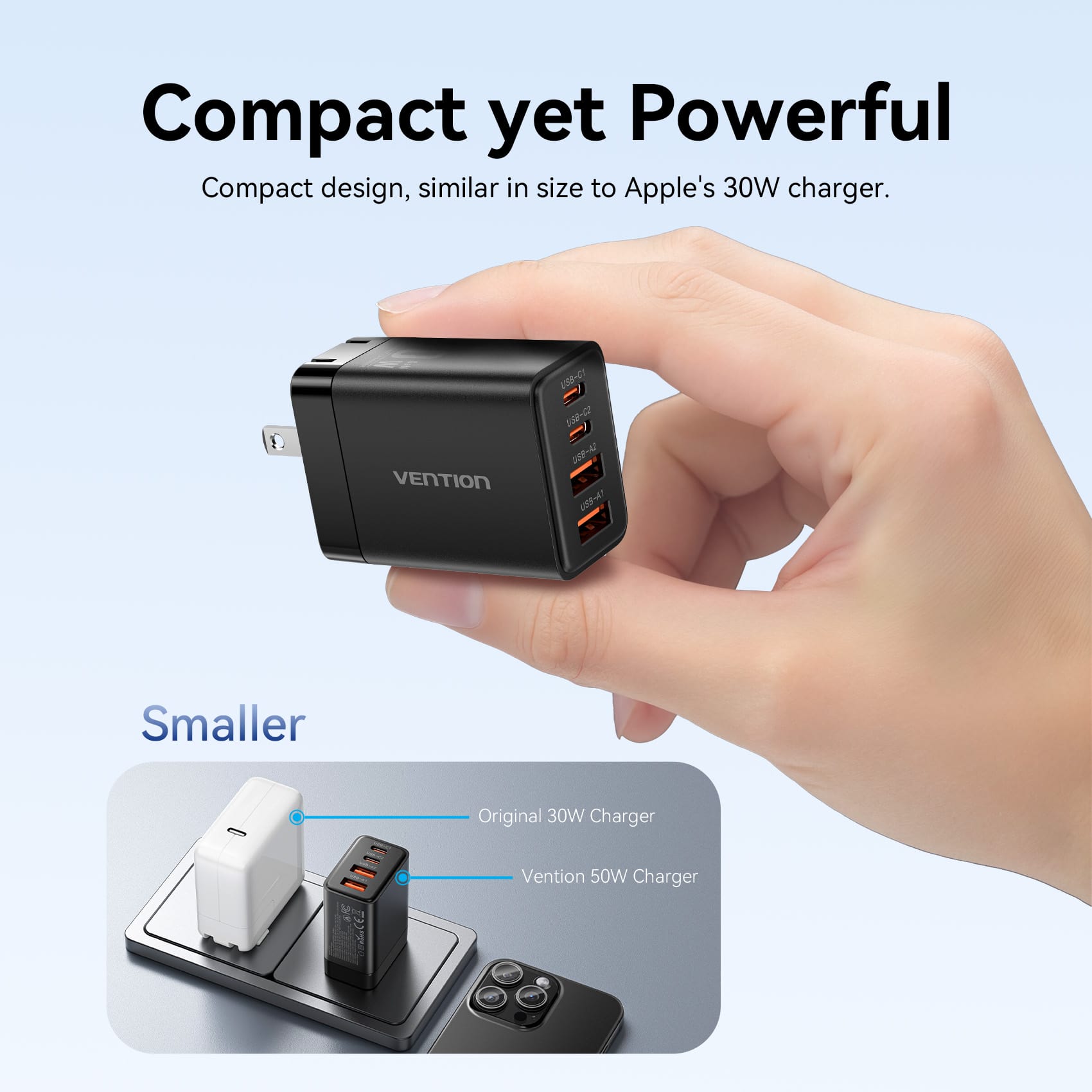 Vention 4-Port USB (C + C + A + A) GaN Charger (30W/20W/18W/18W) US Plug