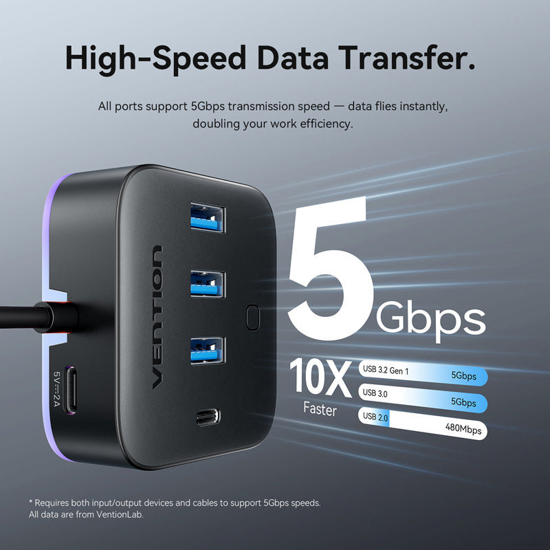 Vention USB 3.0 to USB 3.2 Gen 1 Type-C/USB 3.0*3/USB-C Desk Hub Black