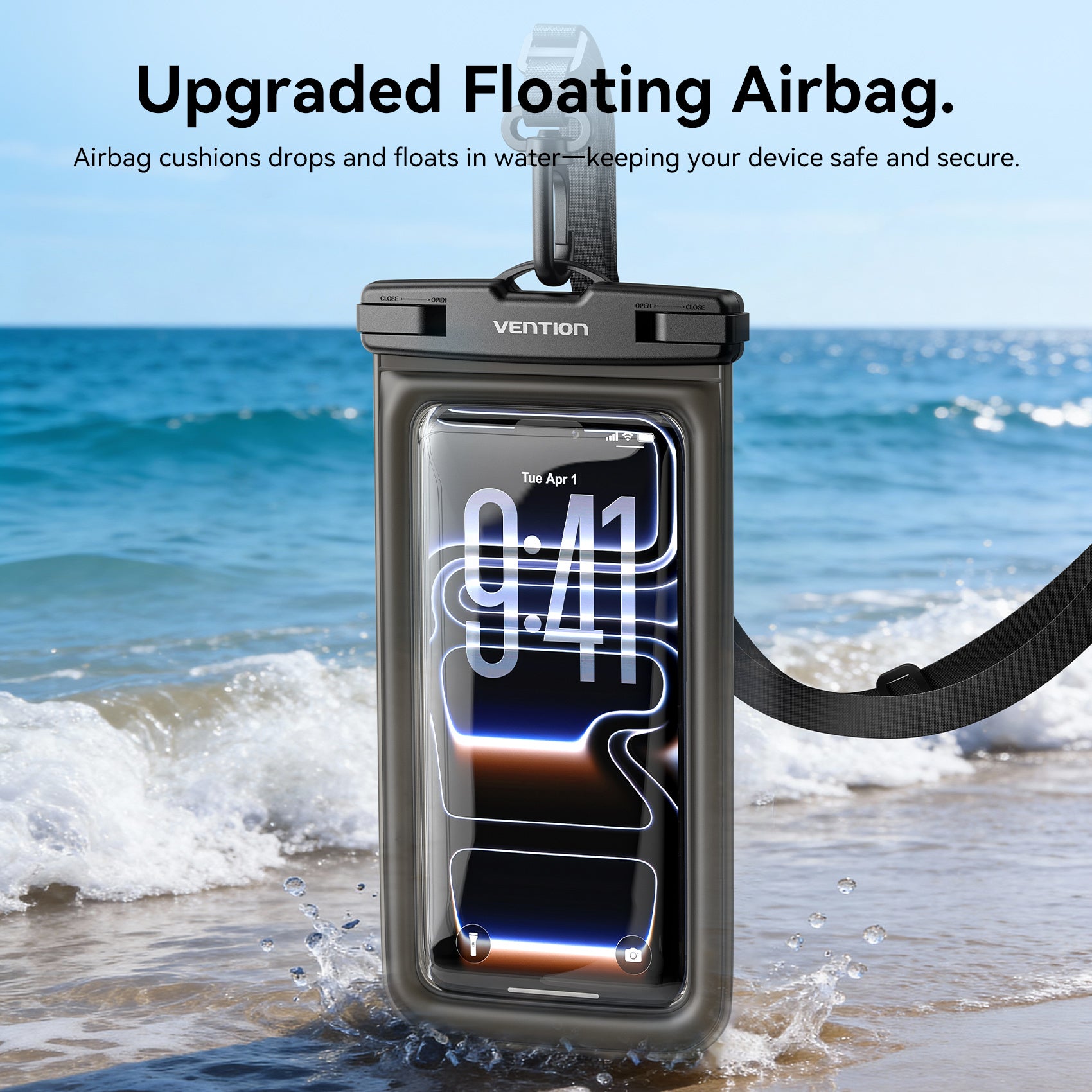 Vention 7.2-Inch Shockproof Black-Edged Waterproof Phone Pouch with Lock Seal Black