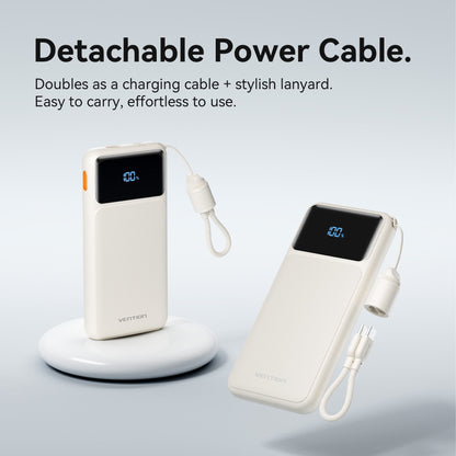 Vention 10000mAh Power Bank (USB-C + USB-A) with Built-in Cable 22.5W LED Display Type