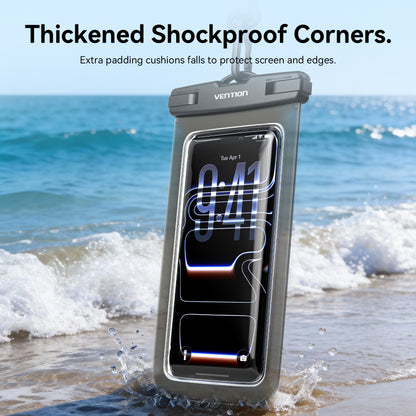 <tc>Vention</tc> Funda transparente impermeable para teléfono de 7,2 pulgadas con cierre de seguridad, color negro.