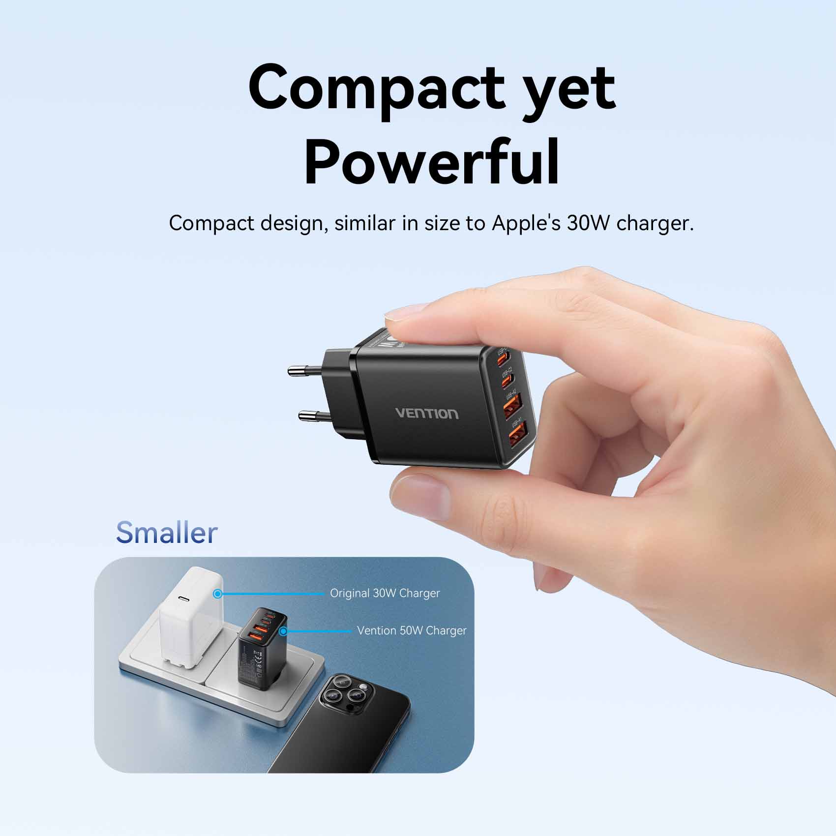 Vention 4-Port USB (C + C + A + A) GaN Charger (30W/20W/18W/18W) EU-Plug