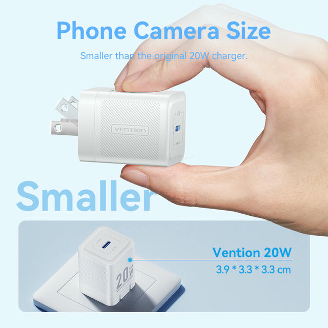 Vention 1-Port USB-C GaN Charger (20W) with USB-C to USB-C Cable (1M) US Plug