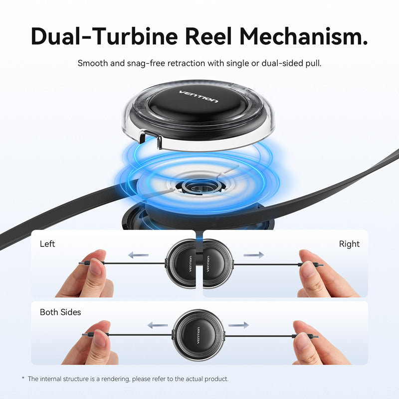 Vention USB 2.0 Type-C Male to Type-C Male 5A Retractable Cable 1M Black