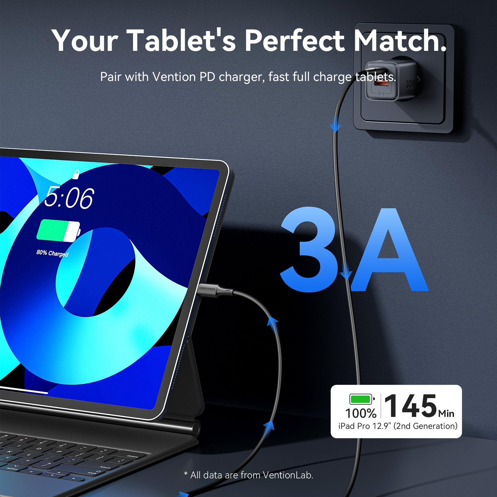 Vention USB 2.0 Type-C Male to Lightning Male 3A Cable Black PVC Type