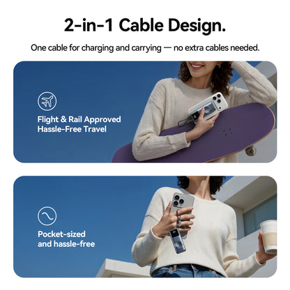 Vention Mini 10000mAh Power Bank (USB-C + USB-A) with Built-in USB-C  Cable and Apple Watch Charging Area 22.5W Gray LED Display Type