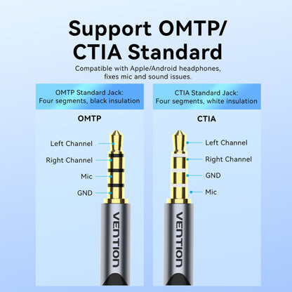 Vention 1 Bağlantı Noktalı USB Harici Ses Kartı 0,25M Gri (OMTP-CTIA)