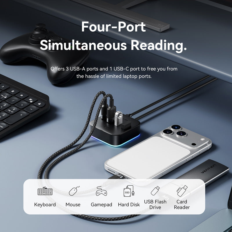 Vention USB 3.0 to USB 3.2 Gen 1 Type-C/USB 3.0*3/USB-C Desk Hub Black
