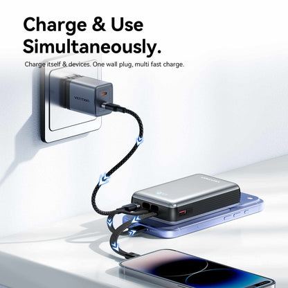 Vention 20000mAh Power Bank with Built-in USB-C and Lightning Cables 35W