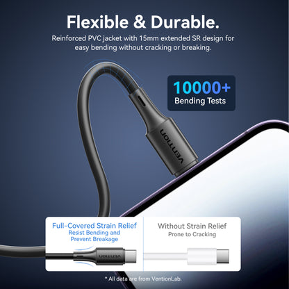 Vention USB 2.0 Tip-C Erkek - Tip-C Erkek 3A Kablo Siyah PVC Tipi