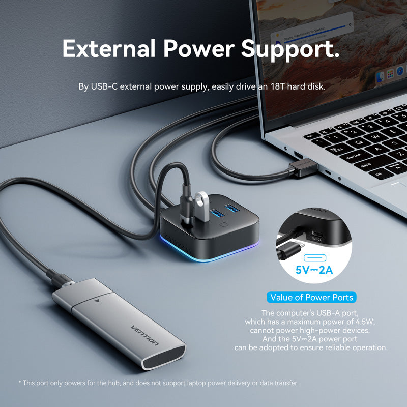 Vention USB 3.0 to USB 3.2 Gen 1 Type-C/USB 3.0*3/USB-C Desk Hub Black