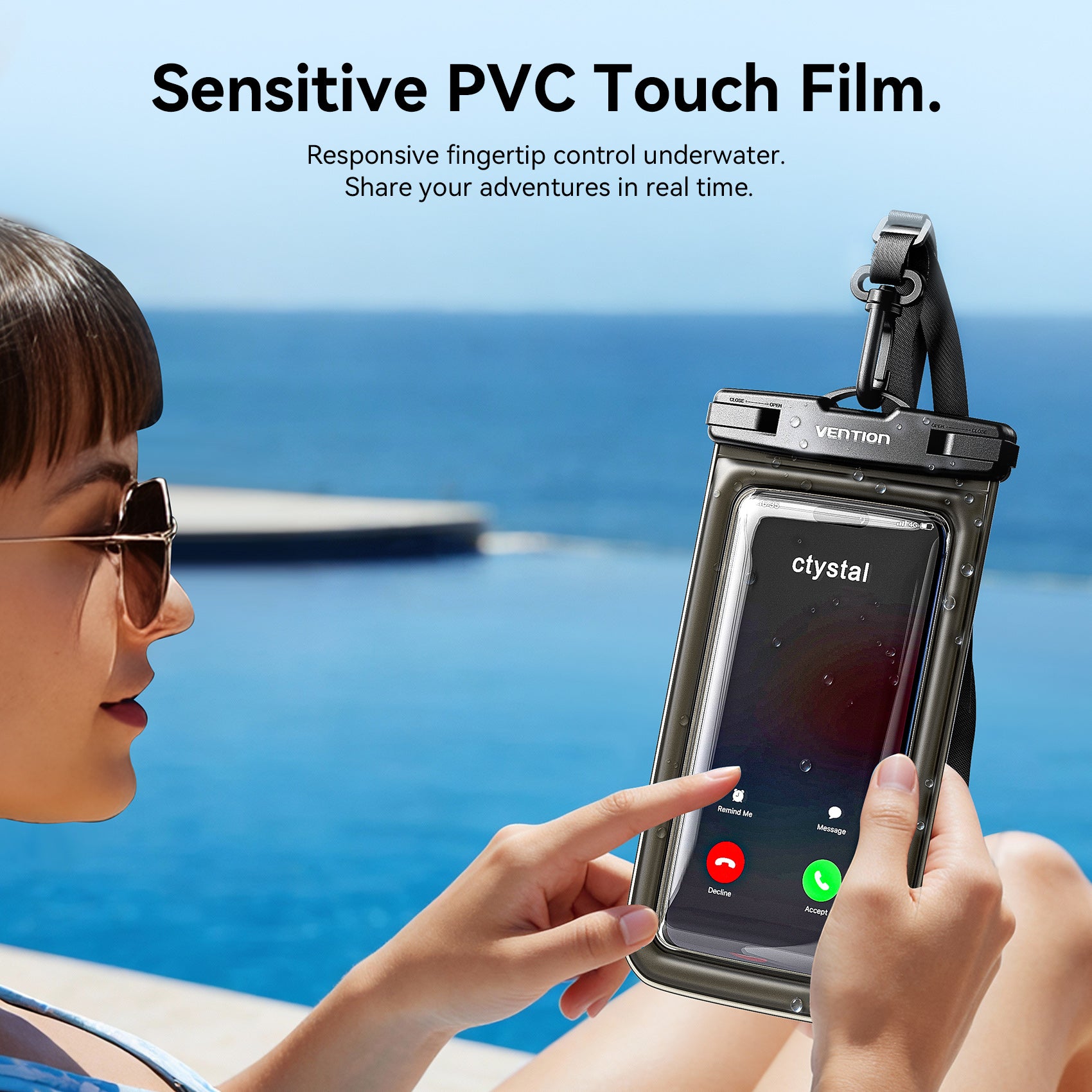 Vention 7.2-Inch Shockproof Black-Edged Waterproof Phone Pouch with Lock Seal Black