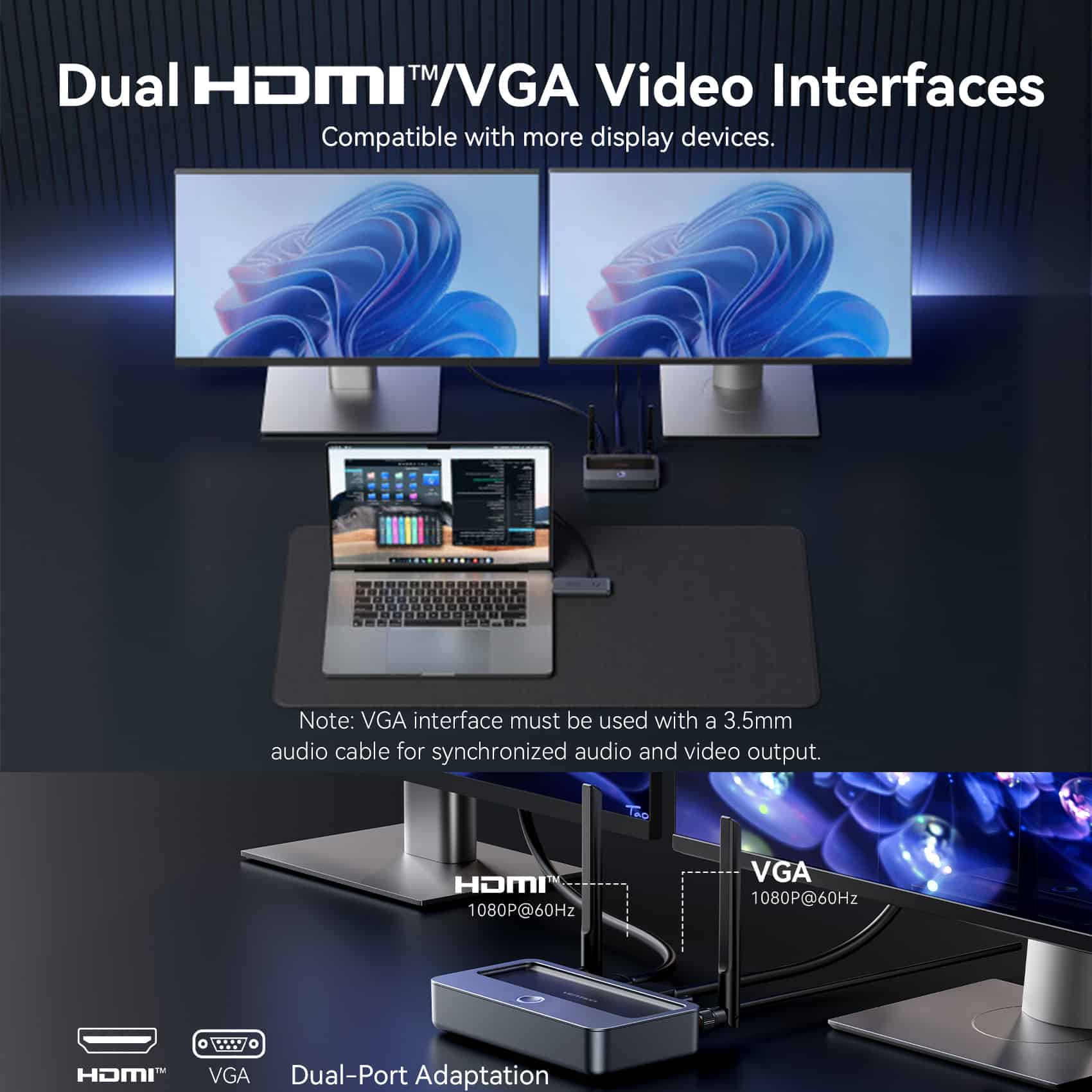 <tc>Vention</tc> Transmisor y receptor HDMI inalámbrico de nivel empresarial