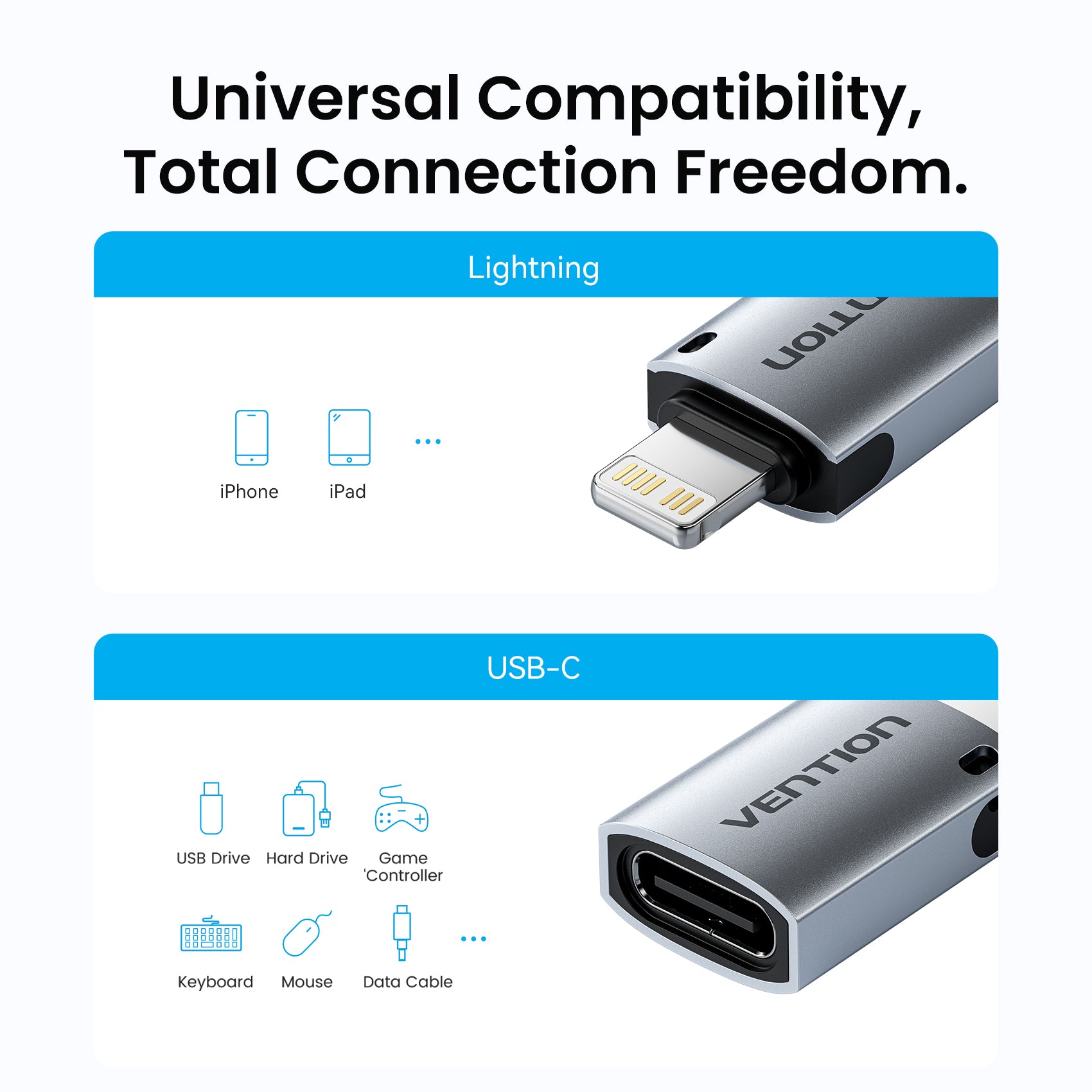 Vention USB-C Female to Lightning Male OTG Adapter