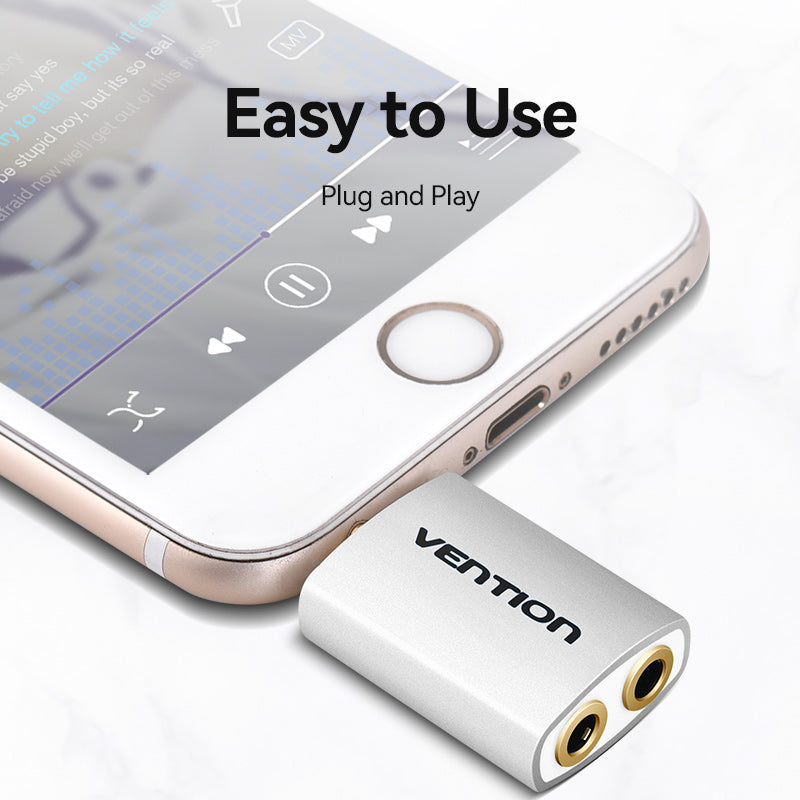 Vention 4 Pole 3.5mm Male to 2*3.5mm Female Audio Adapter Silvery Metal Type