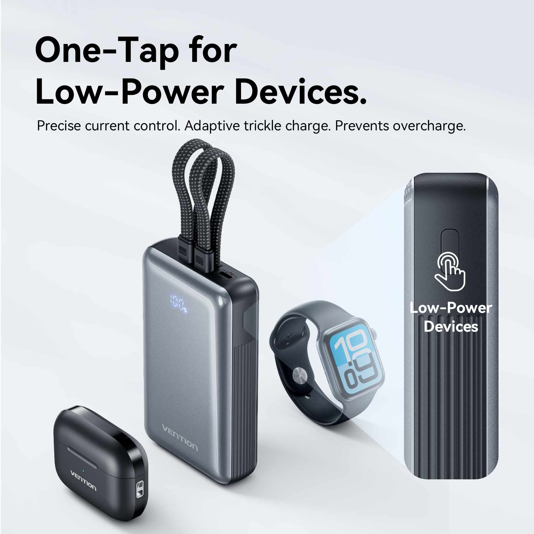 Vention 20000mAh Power Bank with Built-in USB-C and Lightning Cables 35W