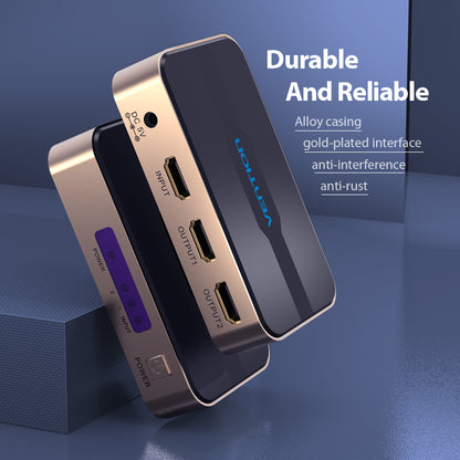 Vention 1 In 2 Out HDMI Splitter 4K@30Hz Gold Aluminum Alloy Type