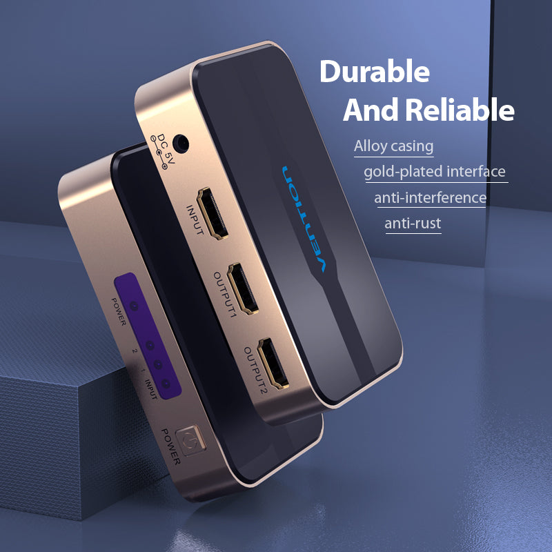 Vention 1 In 2 Out HDMI Splitter 4K@30Hz Gold Aluminum Alloy Type