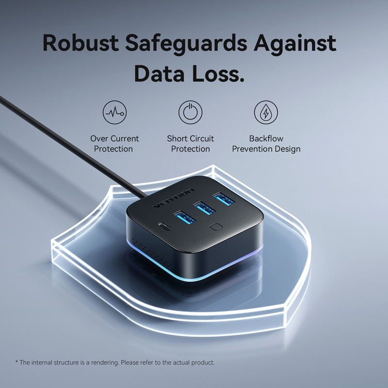 Vention USB 3.0 to USB 3.2 Gen 1 Type-C/USB 3.0*3/USB-C Desk Hub Black