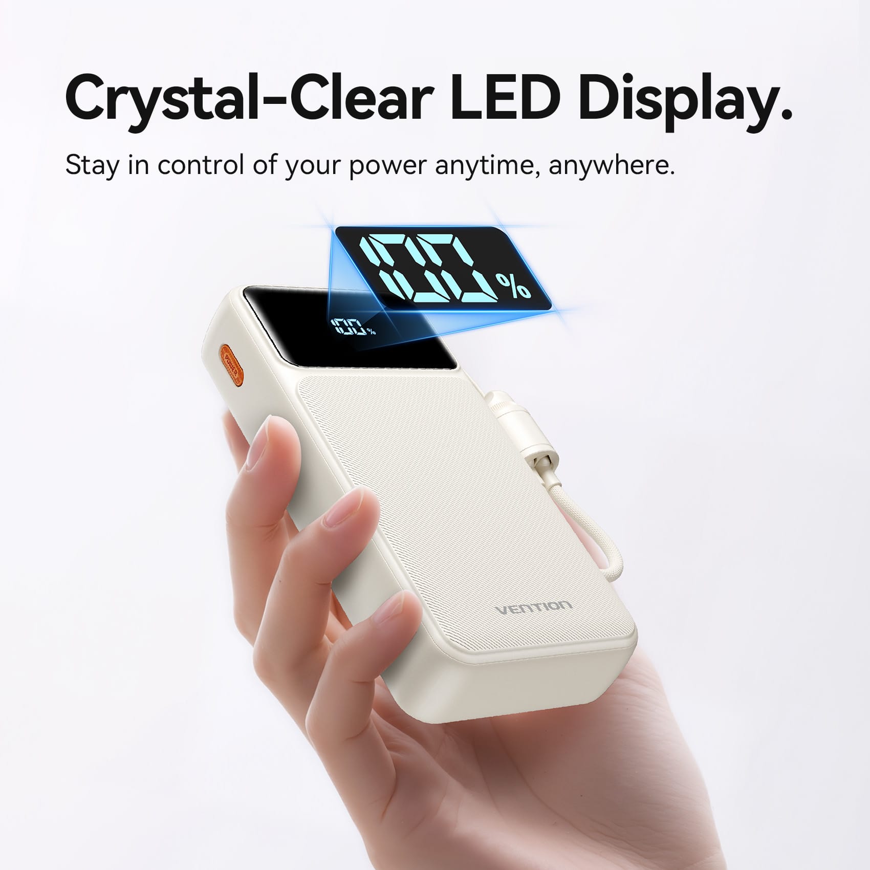 Vention 20000mAh Power Bank (USB-C + USB-A) with Built-in Cable 22.5W