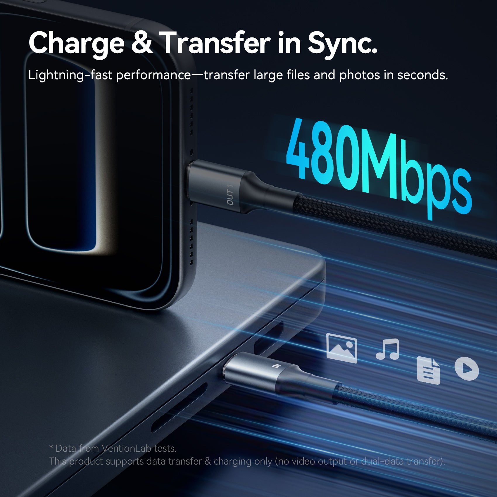 Vention USB 2.0 Type-C Male to 2 Type-C Male 5A Cable Black Aluminum Alloy Type