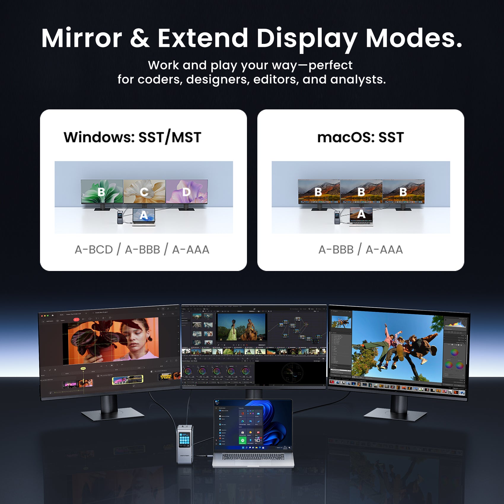 Dijital Ekranlı 13'ü 1 arada USB-C 8K Dikey Bağlantı İstasyonu