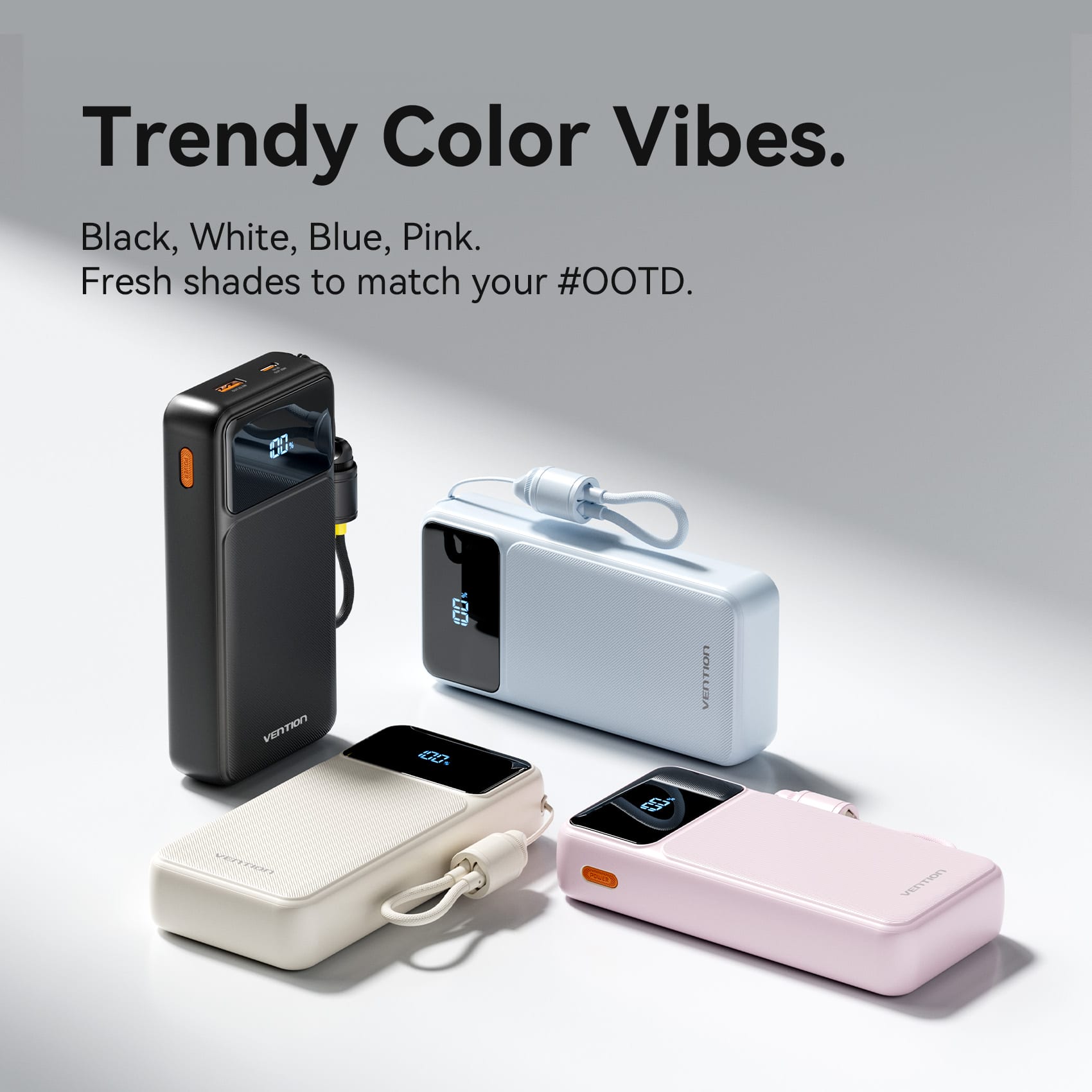 Vention 20000mAh Power Bank (USB-C + USB-A) with Built-in Cable 22.5W