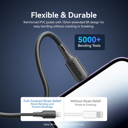 <tc>Vention</tc> Cable USB 2.0 tipo A macho a Lightning macho 2.4A 0.25M PVC negro tipo