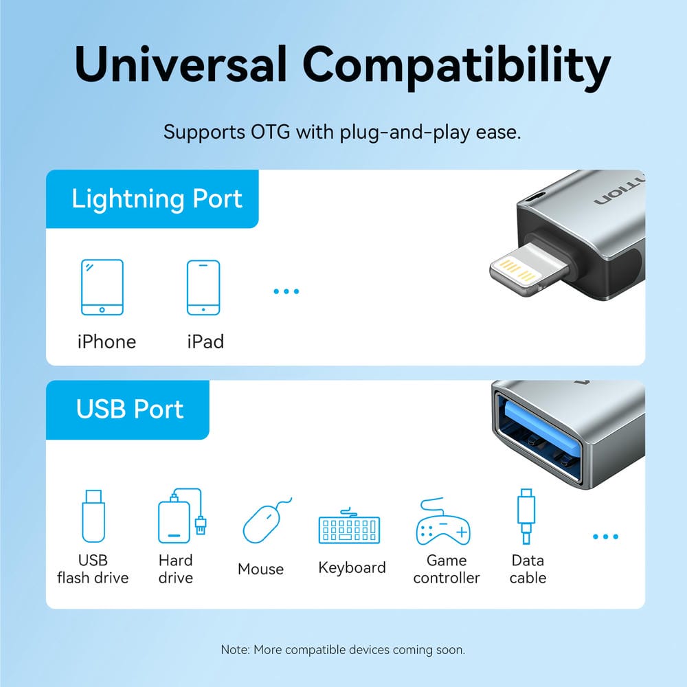 Vention USB-A Female to Lightning Male OTG Adapter
