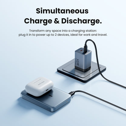 <tc>Vention</tc> Batería externa magnética inalámbrica Qi2.2 de 10000 mAh (USB-C + USB-C/Inalámbrica) de 45 W, color gris.