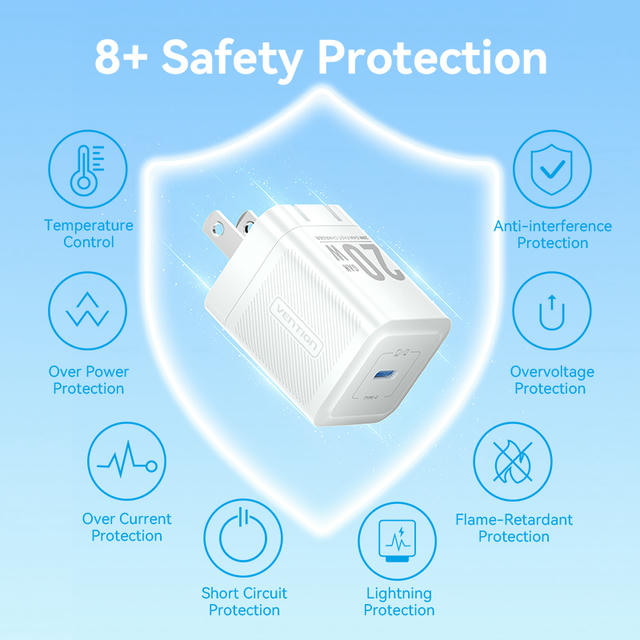 Vention 1-Port USB-C GaN Charger (20W) with USB-C to USB-C Cable (1M) US Plug