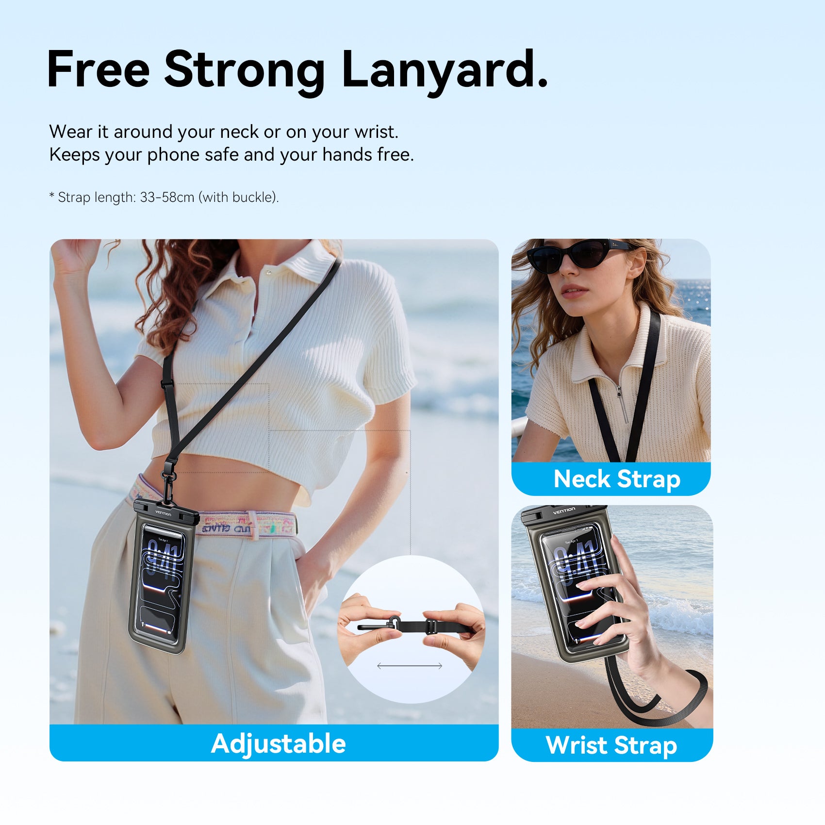 Vention 7.2-Inch Shockproof Black-Edged Waterproof Phone Pouch with Lock Seal Black