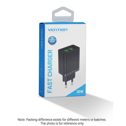 Vention 2-Port  USB(A+A) Wall Charger (18W/18W) EU-Plug